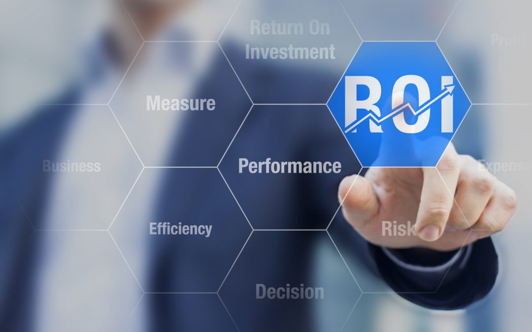 Businessman using ROI Return on Investment indicator for improving business performance